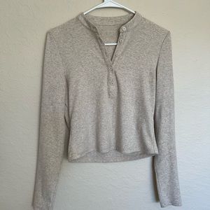 Shein MOTF Premium Slim Henley Cropped T-Shirt Size 6